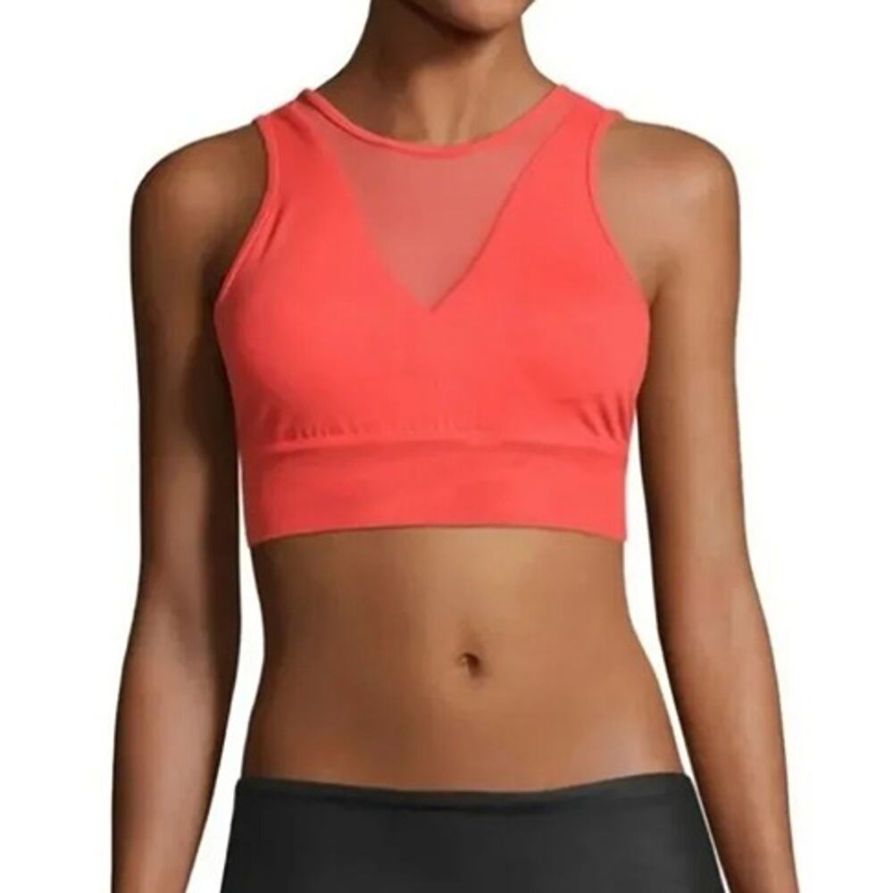 Alo Yoga Poppy Red Jubilee Mesh Inset High Neck Illusion Sports Bra Size Large